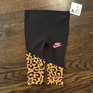 Nike Leggings size 12M Black with Leopard Print Pink Swoosh - Yoga Pants only